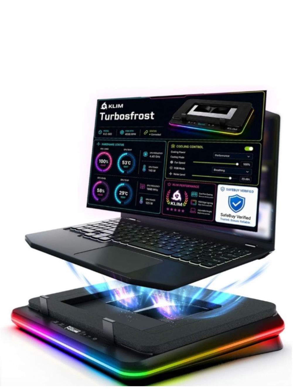 KLIM Turbofrost Black Multicolor Laptop Cooling Pad One Size